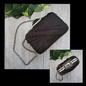 Sondra Roberts Black Satin Chain Strap Mini Shoulder Clutch Bag